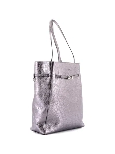 Pre-owned Givenchy Voyou North South Leather Medium Tote Bag In Silver