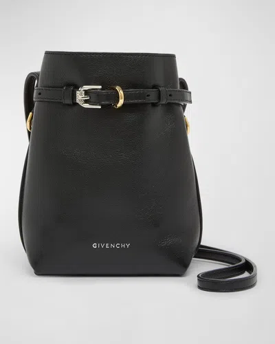 GIVENCHY VOYOU PHONE POUCH BUCKET BAG IN SHINY TUMBLED LEATHER