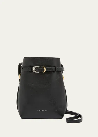 GIVENCHY VOYOU PHONE POUCH BUCKET BAG IN SHINY TUMBLED LEATHER