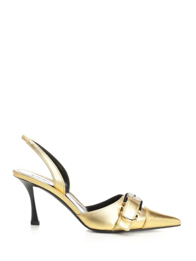 Givenchy Voyou Metallic Buckle Slingback Pumps In Golden