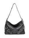 Givenchy Grained Black Calf Leather Shoulder Bag With Decorative Buckle In Black