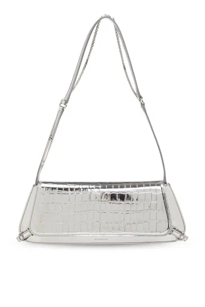 Givenchy Voyou Clutch Bag In Crocodile Effect Leather In Silver