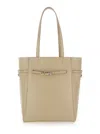 Givenchy Voyou Small' Beige Tote Bag With Embossed Logo In Hammered Leather In Brown