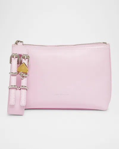 Givenchy Voyou Small Pouch Bag In Leather With Buckle And Heart Lock Wristlet In Pink