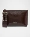 Givenchy Voyou Small Pouch Bag In Shiny Crinkled Leather In Ebony Brown