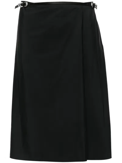 Givenchy Mixed Cotton Wrap Midi Skirt With Belt In Black
