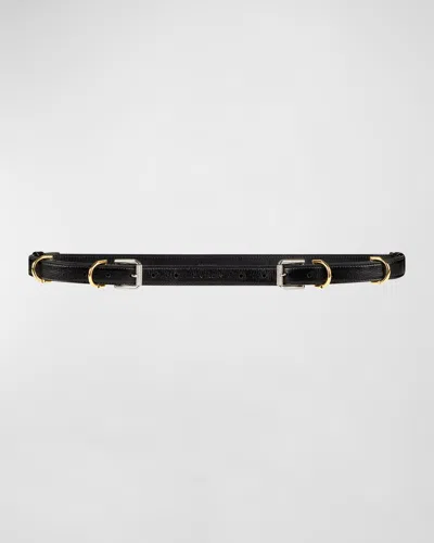 Givenchy Voyou V2 Skinny Pebble-grain Leather Belt In Black