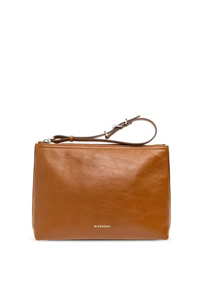 Givenchy Voyou Leather Zip Pouch In Brown