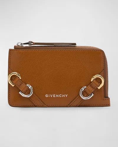 Givenchy Women's Voyou Zipped Card Holder In Leather In Brown