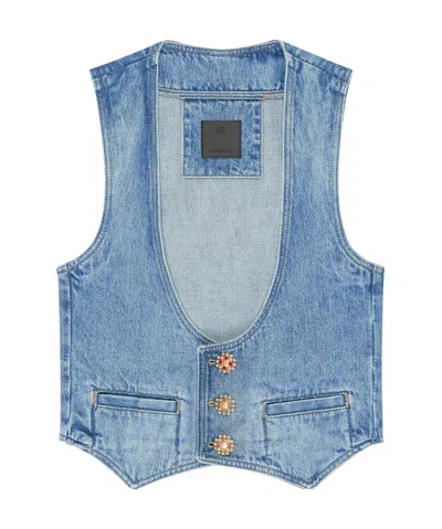 Givenchy Waistcoat In Denim With 4g Jewel Buttons In Indigo