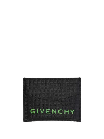 Givenchy G-essentials Branded Leather Card Holder In Black/green