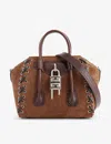 Givenchy Mini Antigona Lock Top-handle Bag In Suede With Corset Straps In Walnut Brown