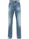 Givenchy Washed Denim Tapered Leg Jeans With Contrast Stitching In Blue