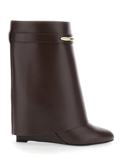 Givenchy Wedge Heel Calf Leather Ankle Boot In Brown