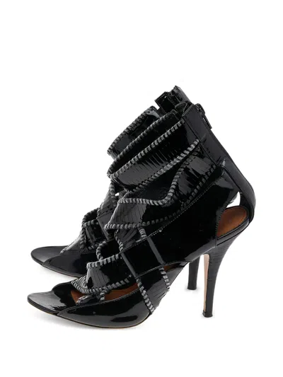Pre-owned Givenchy Whipstitch Patent Leather Sandals In Black