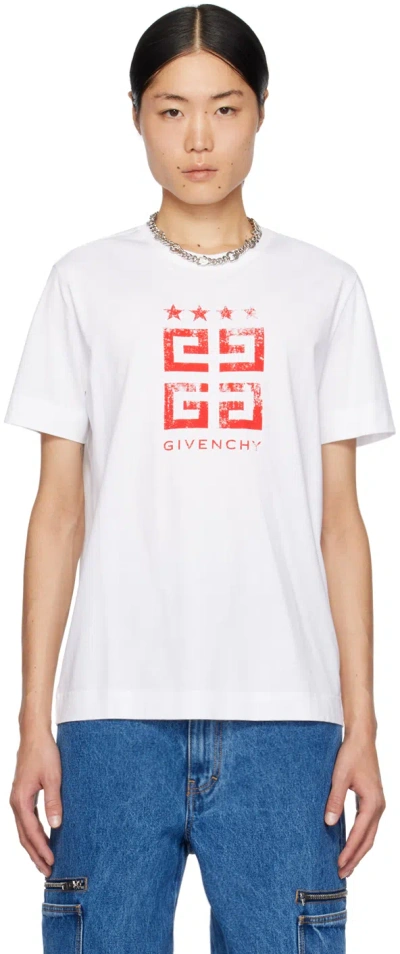 Givenchy White 4g Stars T-shirt In 112-white/red