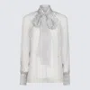 Givenchy Polka Dots Blouse In Silk Chiffon With Lavallière In Gray