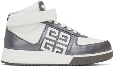 Givenchy White & Silver G4 High Top Sneakers In 070-silvery Grey