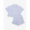 GIVENCHY GIVENCHY WHITE BLUE BRAND-EMBROIDERED STRIPE-PRINT TWO-PIECE COTTON SET 6-12+ YEARS