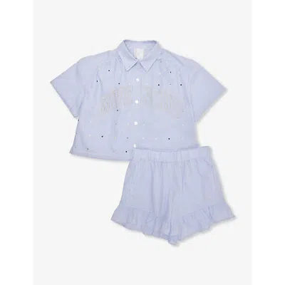 Givenchy Babies' Brand-embroidered Stripe-print Two-piece Cotton Set 6-12+ Years In White  Blue