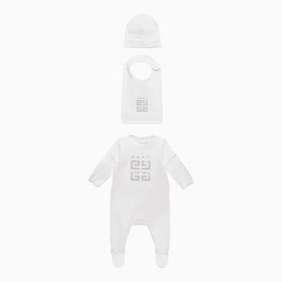 Givenchy White Cotton Pyjama/bib/beanie Set In White