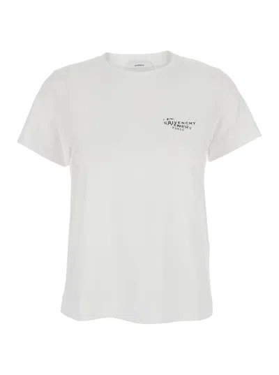 GIVENCHY WHITE CREW NECK T-SHIRT WITH LOGO ON FRONT AND BACK IN COTTON WOMAN