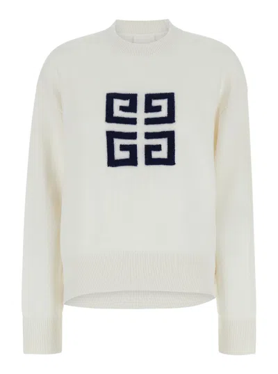 Givenchy White Crewneck Sweater With 4g Logo On The Front In Cashmere Woman In Multicolor