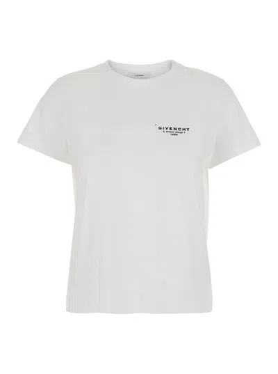 Givenchy White Crewneck T-shirt With Logo Lettering On Front And Rear In Cotton Woman