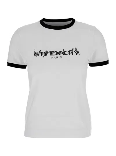 Givenchy White Crewneck T-shirt With Logo Lettering On The Front And 4g Logo On The Rear In Cotton S