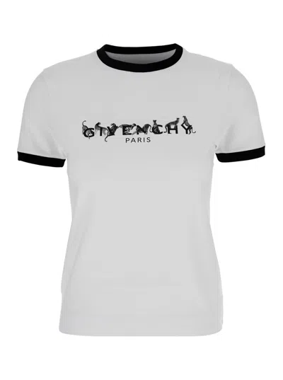 GIVENCHY WHITE CREWNECK T-SHIRT WITH LOGO LETTERING ON THE FRONT AND 4G LOGO ON THE REAR IN COTTON STRETCH WO