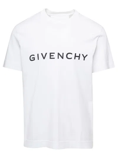 Givenchy White Crewneck T-shirt With Logo Print In Cotton Man