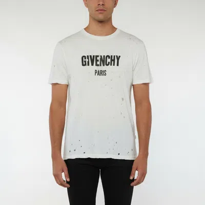 Pre-owned Givenchy White Distressed Jersey Logo Printed Short Sleeve T-shirt Xs