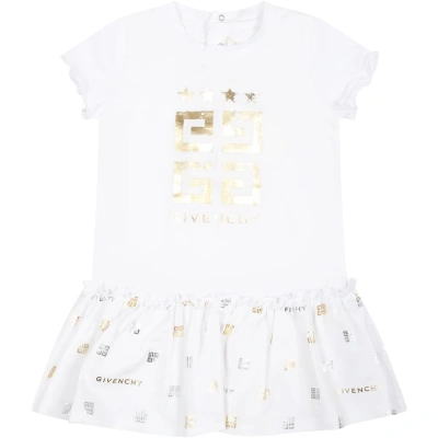 Givenchy White Dress For Baby Girl With Logo