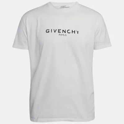 Pre-owned Givenchy White Faded Logo Print Cotton Crew Neck T-shirt Xs