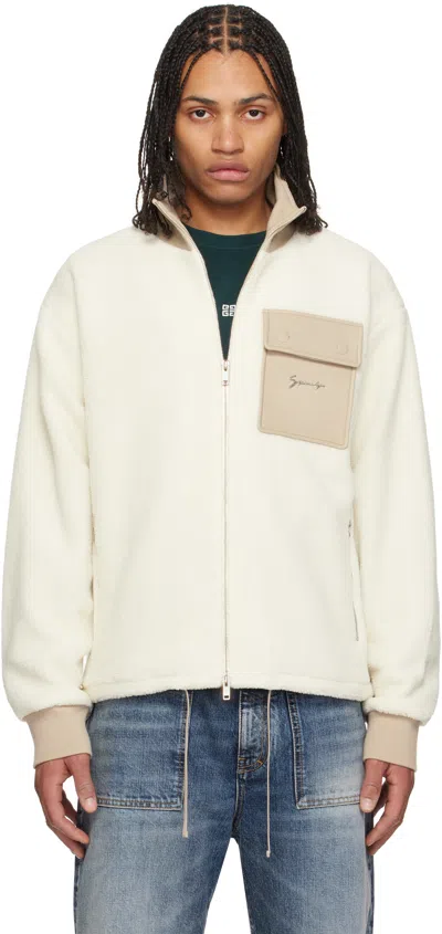 Givenchy Zipped Sweatshirt In Fleece And Leather In Beige