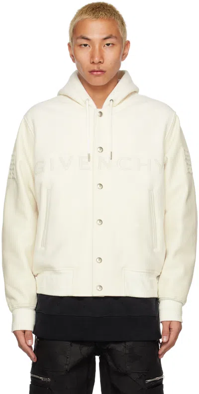 Givenchy White Hooded Varsity Bomber Jacket In 100-white