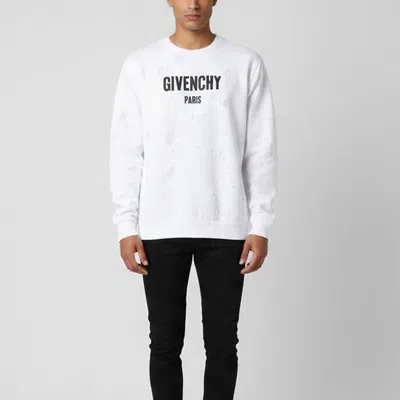 Pre-owned Givenchy White Jersey Distressed Logo Sweater Xl