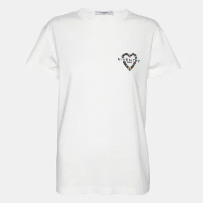 Pre-owned Givenchy White Jersey Heart Logo Embroidered T-shirt M