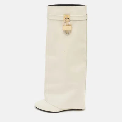 Pre-owned Givenchy White Leather Shark Lock Knee Length Boots Size 39