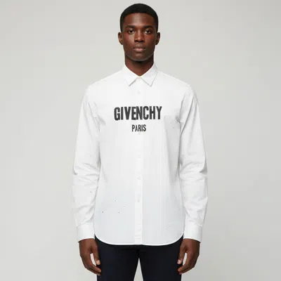 Pre-owned Givenchy White Logo Print Cotton Distressed Cuban Fit Shirt Xl