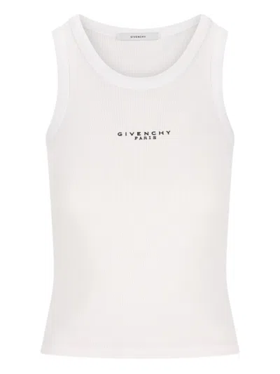 GIVENCHY WOMEN WHITE LOGO RIBBED TANK TOP, XS LUXURY TOPS FOR WOMEN DARVEYS