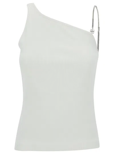 Givenchy White One-shoulder Top With 4g Chain In Stretch Cotton Woman