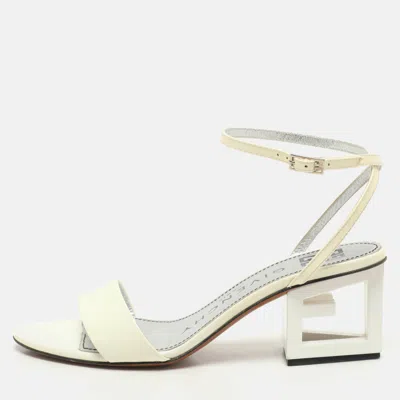 Pre-owned Givenchy White Patent Leather Triangle Ankle Strap Sandals Size 37