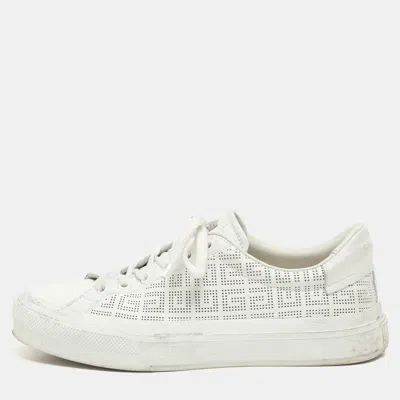 Pre-owned Givenchy White Perforated Signature Leather Low Top Sneakers Size 40