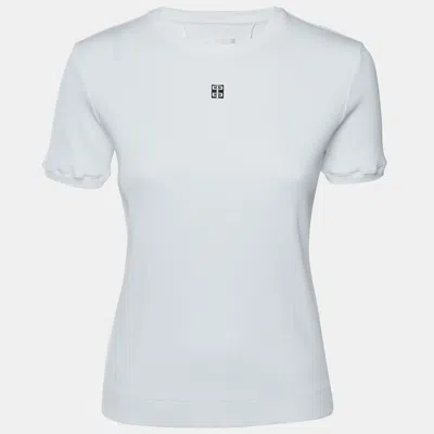 Pre-owned Givenchy White Rib Knit 4g Logo Plaque Short Sleeve T-shirt S