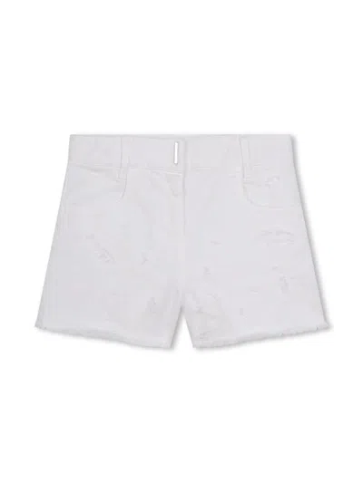 Givenchy Kids' 4g-plaque Distressed-effect Shorts In White