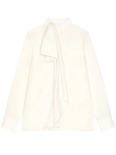 Givenchy White Silk Tops Bow Blouse In Neutral