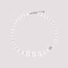 GIVENCHY WHITE SILVERY PEARL CRYSTAL DEGRADE SHORT BRASS NECKLACE