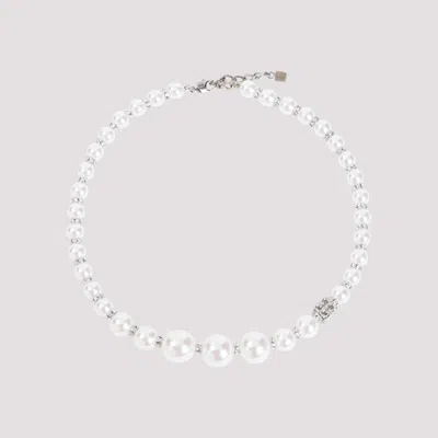 Givenchy White Silvery Pearl Crystal Degrade Short Brass Necklace In Metallic