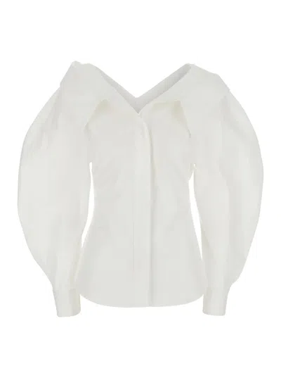 Givenchy White Slashed Fitted Shirt With Asymmetric Details - Cotton - Women In Multi